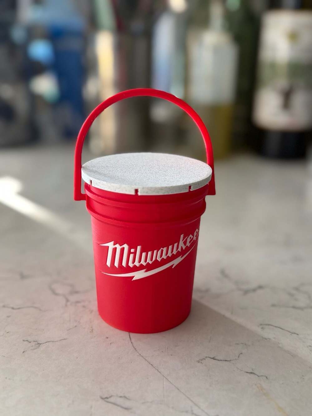 3D-Printed Milwaukee-Inspired Mini Bucket with Lid Desk Organizer